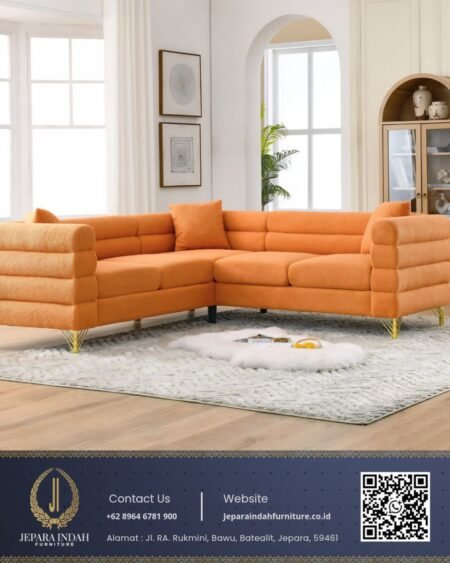 Sofa Sudut Minimalis Modern L Shape Orange Terracotta