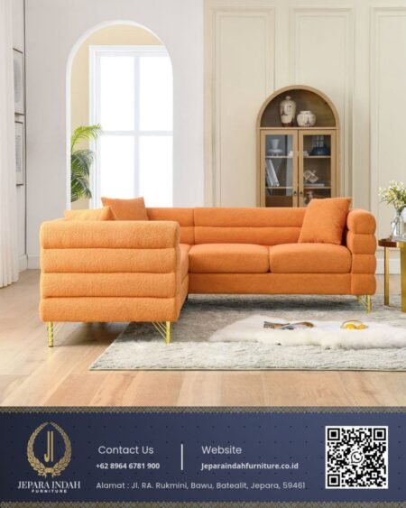 Sofa Sudut Minimalis Modern L Shape Orange Terracotta