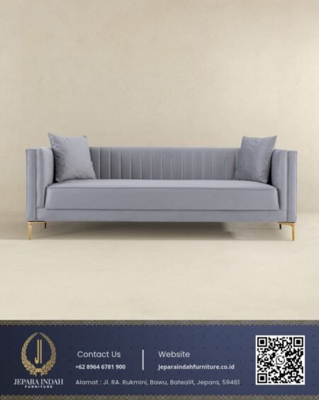 Sofa Tuxedo Minimalis Fluted Mewah Grey Bludru