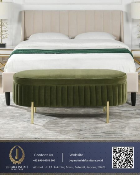 Stool Sofa Bench Storage Fluted Green Beludru
