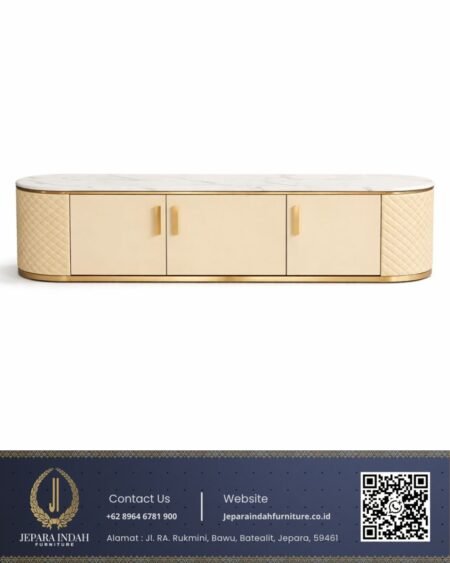 Bufet TV Modern Mewah Luxury Marmer Aksen Quilted Leather