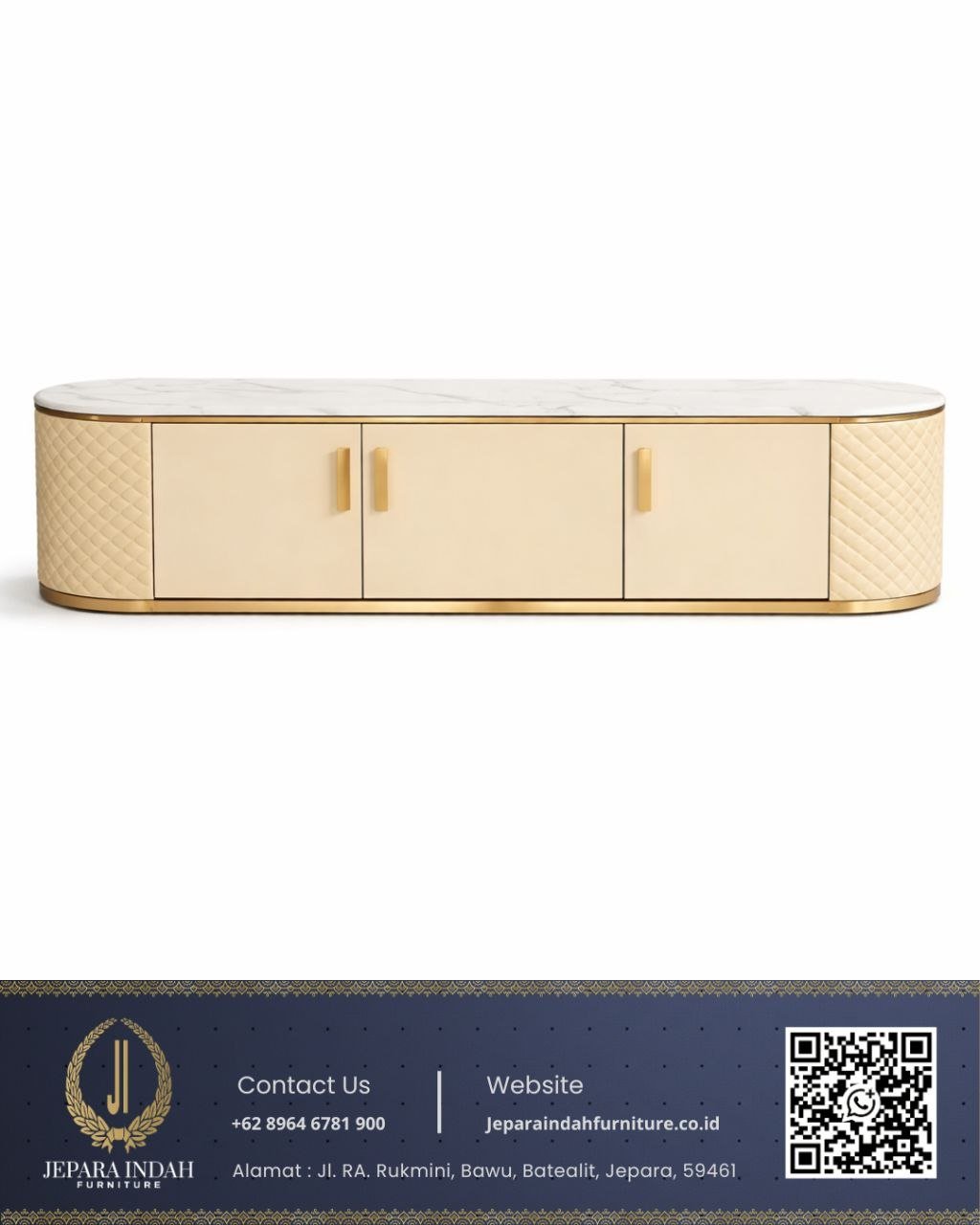 Bufet TV Modern Mewah Luxury Marmer Aksen Quilted Leather