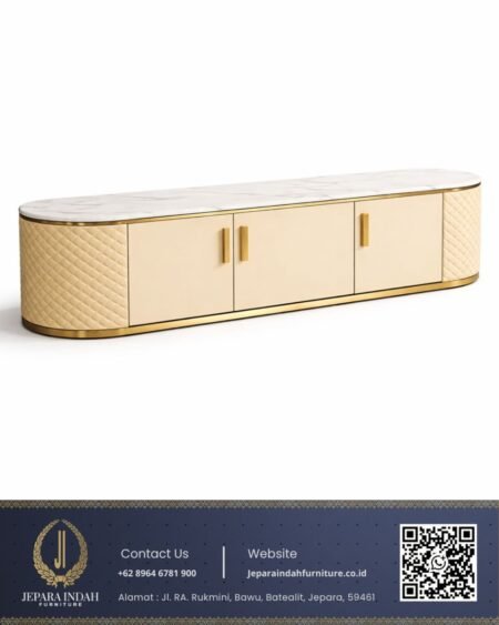 Bufet TV Modern Mewah Luxury Marmer Aksen Quilted Leather