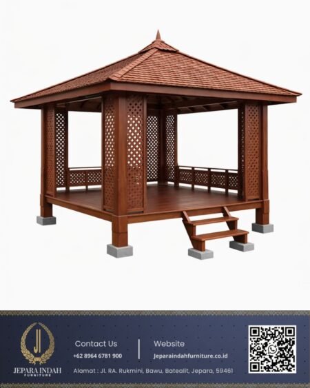 Gazebo Kayu Jati Minimalis Saung Taman Modern Mewah