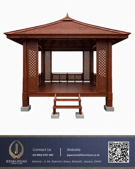 Gazebo Kayu Jati Minimalis Saung Taman Modern Mewah