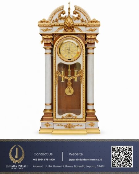 Jam Hias Lemari Kayu Jati Ukiran Emas Mewah