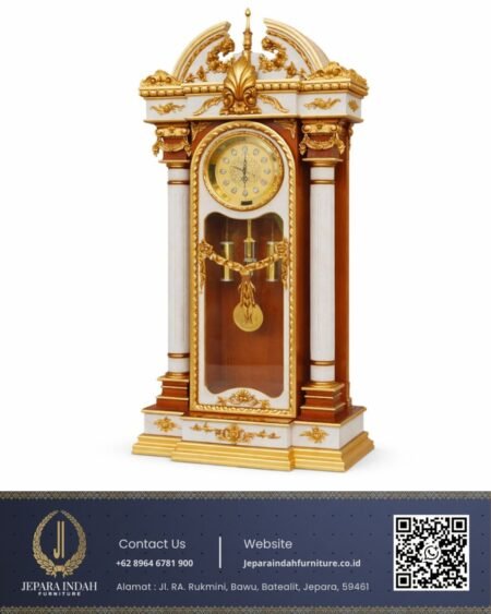 Jam Hias Lemari Kayu Jati Ukiran Emas Mewah