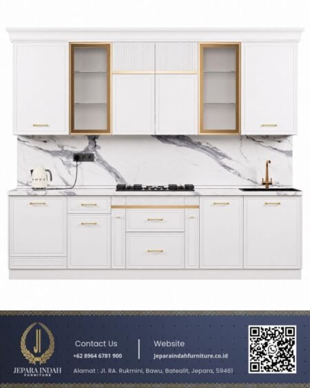 Kitchen Set Minimalis Mewah Duco Putih Top Marmer