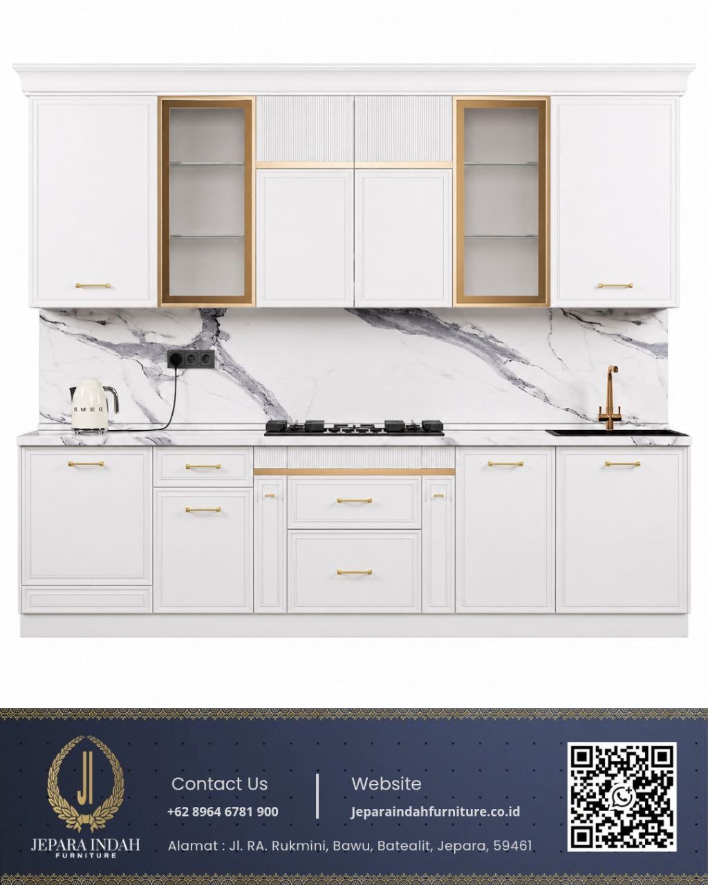 Kitchen Set Minimalis Mewah Duco Putih Top Marmer