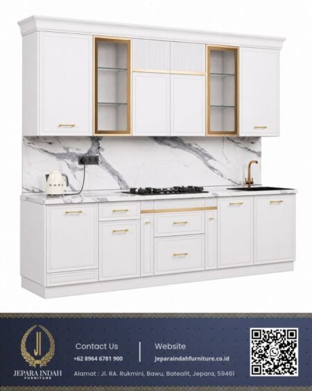 Kitchen Set Minimalis Mewah Duco Putih Top Marmer
