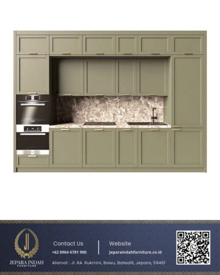 Kitchen Set Sage Green Minimalis Modern Top Marmer