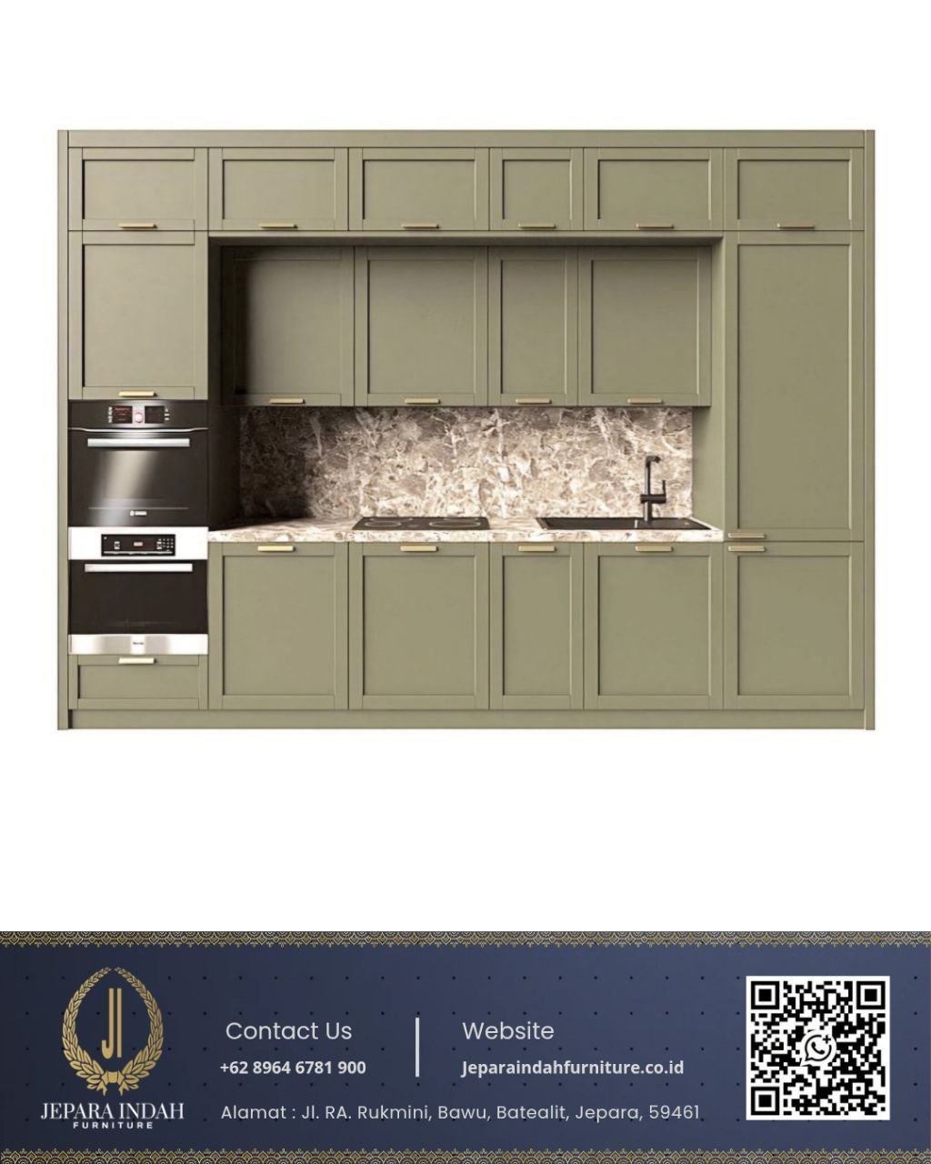 Kitchen Set Sage Green Minimalis Modern Top Marmer