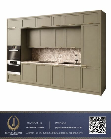 Kitchen Set Sage Green Minimalis Modern Top Marmer