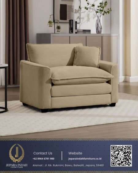 Kursi Sofa Tamu Single Seater Corduroy Beige
