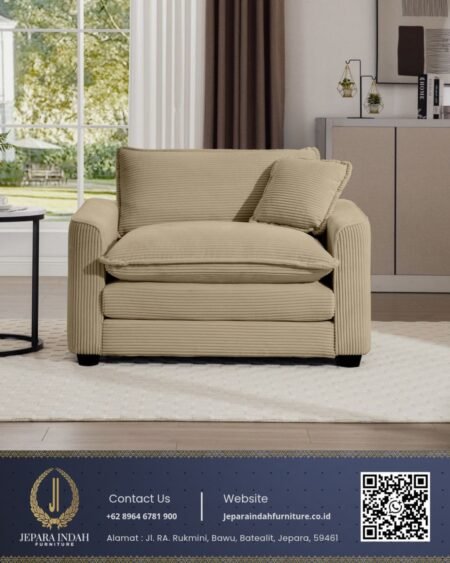Kursi Sofa Tamu Single Seater Corduroy Beige