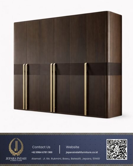 Lemari Pakaian 6 Pintu Minimalis Modern Dark Walnut