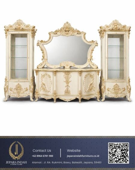 Lemari hias Mewah kaca ukiran relief italian luxury