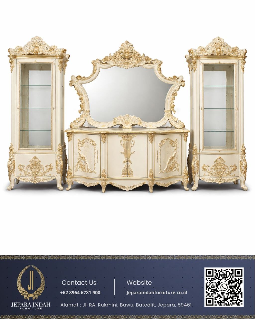 Lemari hias Mewah kaca ukiran relief italian luxury