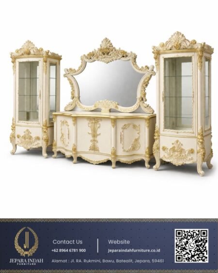 Lemari hias Mewah kaca ukiran relief italian luxury