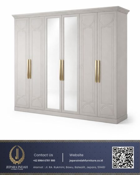 Lemari pakaian 6 pintu minimalis cermin tengah