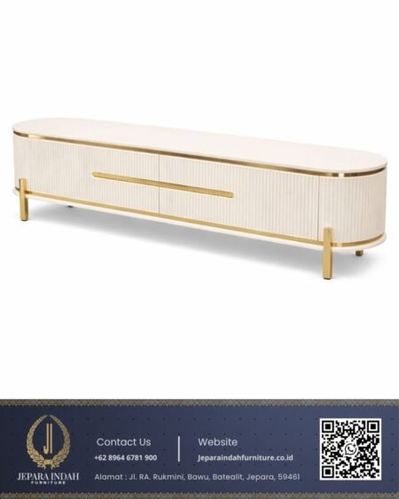 Meja TV Console Minimalis Modern Oval White Gold