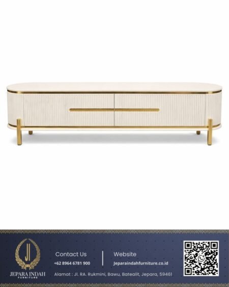 Meja TV Console Minimalis Modern Oval White Gold