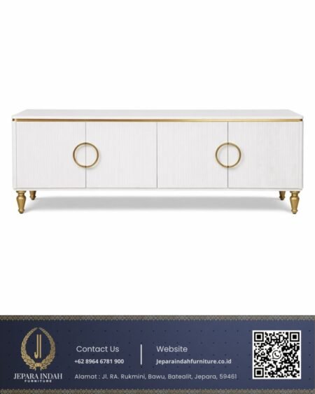Meja TV Kayu Minimalis Modern Gold Ring Handle
