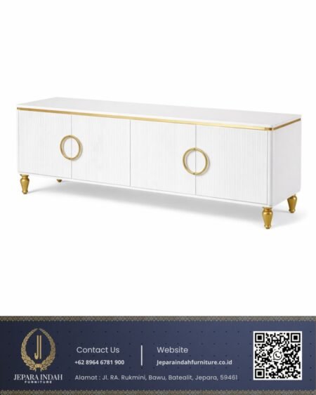 Meja TV Kayu Minimalis Modern Gold Ring Handle