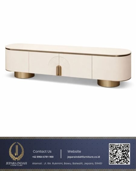 Meja TV Minimalis Modern Rounded Kaki Stainless Gold