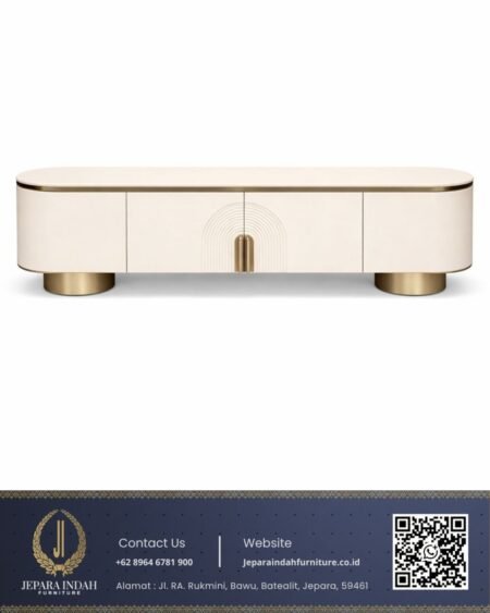 Meja TV Minimalis Modern Rounded Kaki Stainless Gold