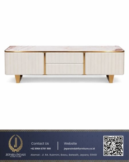 Meja TV Minimalis Modern Top Marmer Duco Putih