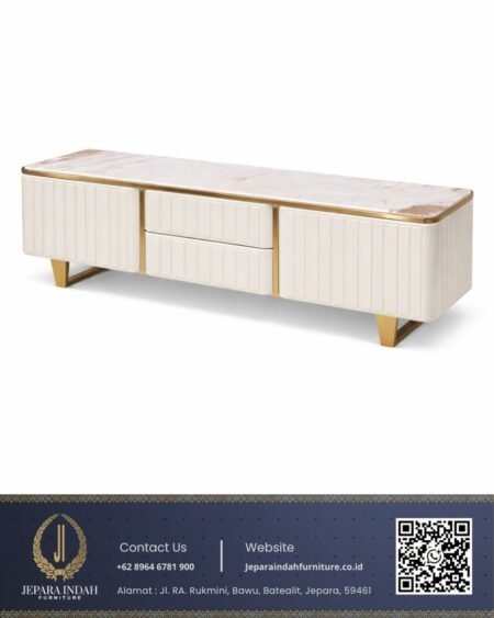 Meja TV Minimalis Modern Top Marmer Duco Putih