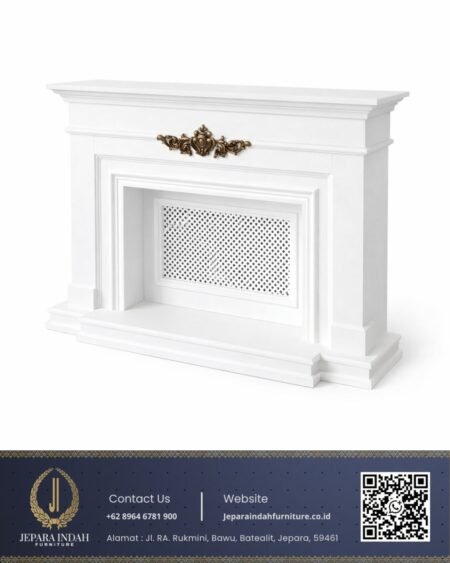 Perapian Dekorasi Kayu Klasik Mewah White Antique