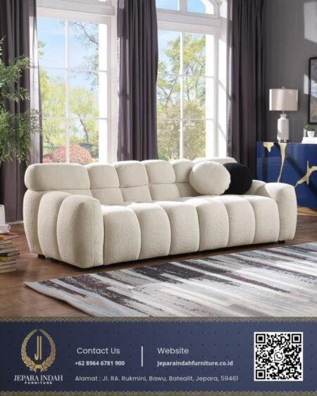 Sofa 3 Seater Putih Mewah Chunky Modular White