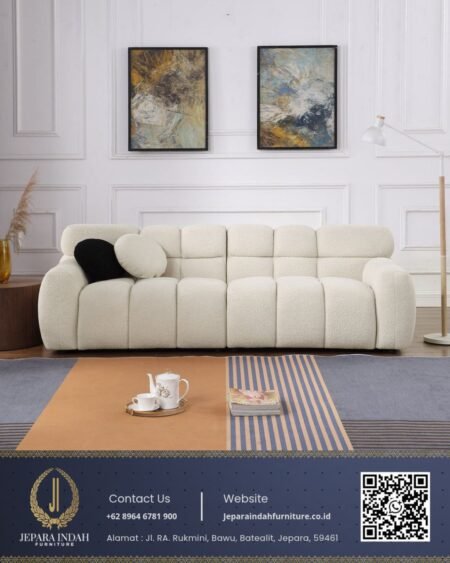 Sofa 3 Seater Putih Mewah Chunky Modular White