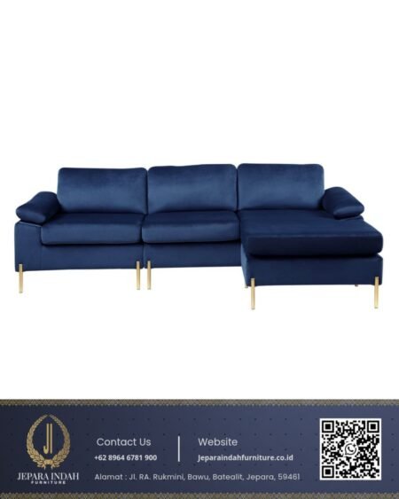 Sofa L Minimalis Navy Blue Beludru Modern