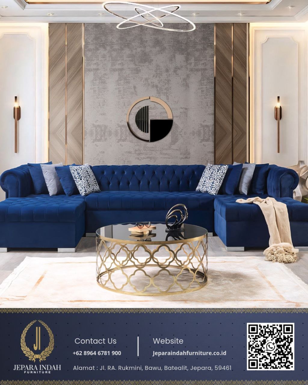 Sofa Letter U Chesterfield Ruang Keluarga Crescent