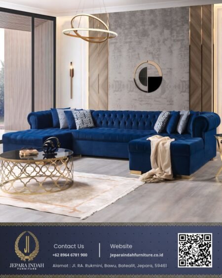 Sofa Letter U Chesterfield Ruang Keluarga Crescent