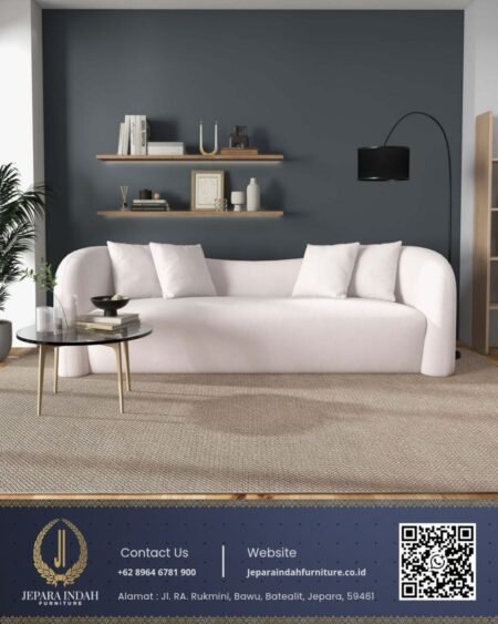 Sofa Minimalis Gaya Japandi Lengkung Boucle Putih