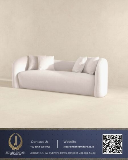 Sofa Minimalis Gaya Japandi Lengkung Boucle Putih