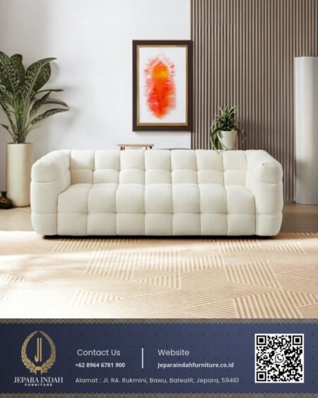 Sofa Minimalis Modern Boucle Tufted Off White
