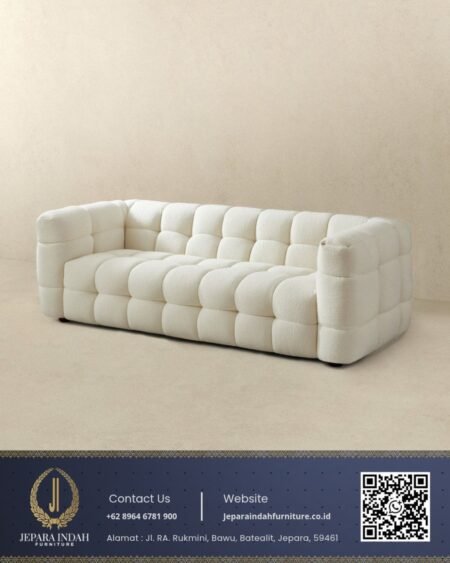 Sofa Minimalis Modern Boucle Tufted Off White