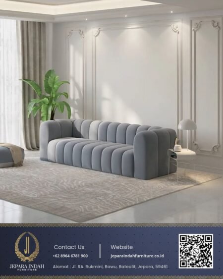 Sofa Modern Channel Minimalis Empuk 3 Seater Blue Gray