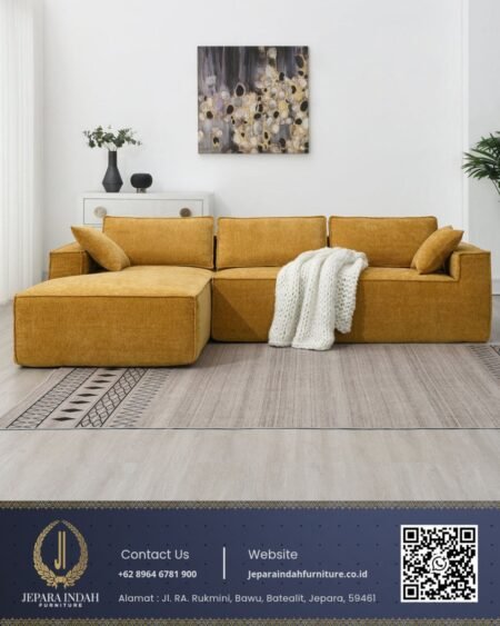 Sofa Modular L-Shape Minimalis Mustard Low Kuning