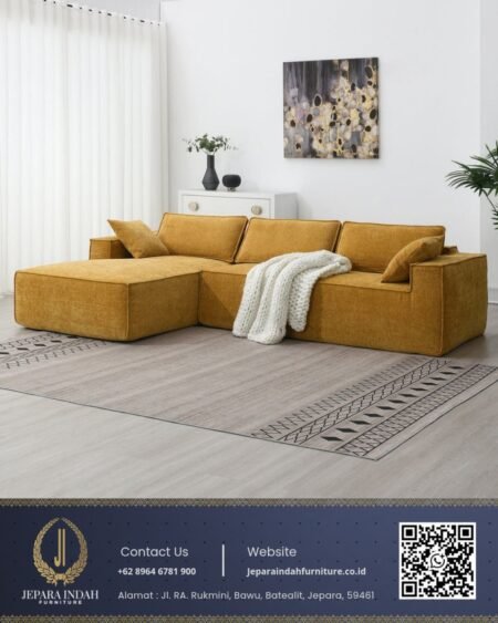 Sofa Modular L-Shape Minimalis Mustard Low Kuning