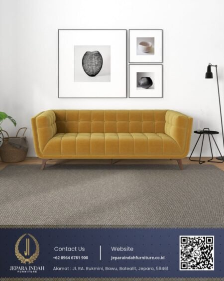 Sofa mid century modern kain beludru mustard yellow