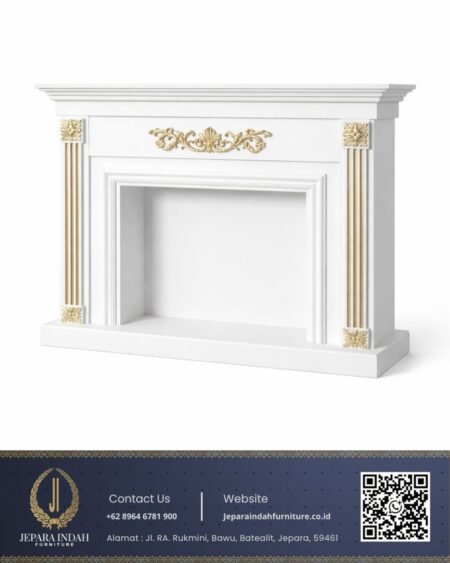 Frame Perapian Dekoratif Klasik Kombinasi Ukir Emas Minimalis