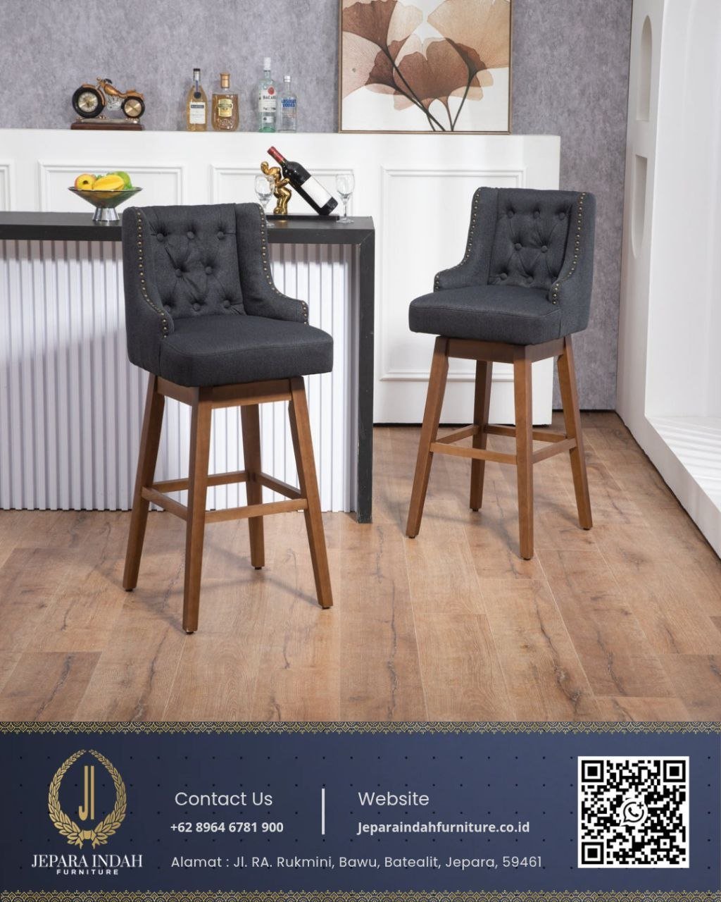 Kursi Bar Minimalis Modern Style Transitional Classic Charcoal Grey
