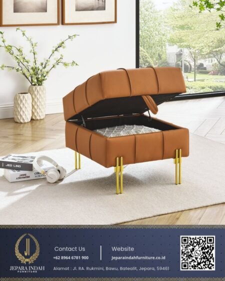 Kursi Stool Storage Aesthetic Minimalis Style Mid Century Kulit