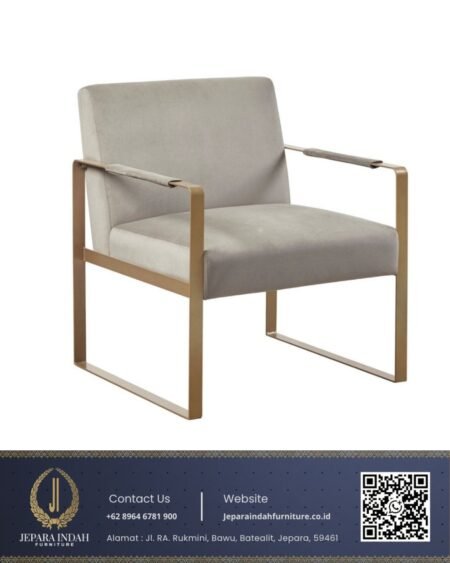 Kursi Tamu Minimalis Modern Greige Stainless Emas Light Grey